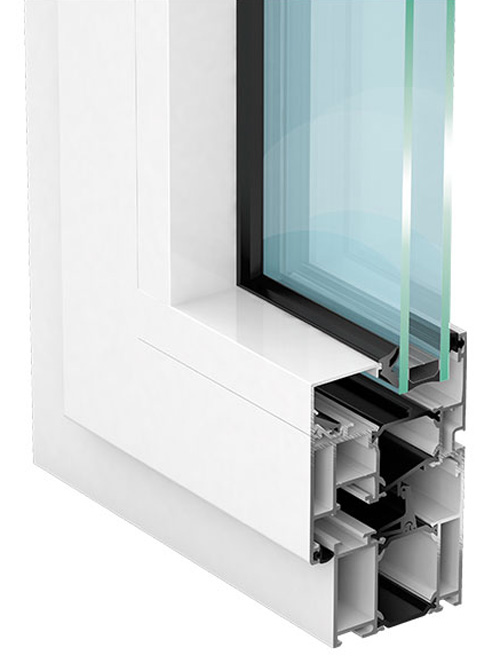Querschnitt, Profil Alu-Fenster KOCHS Alu W65. Fenstereinbau Düsseldorf durch Glaserei GlasConzept